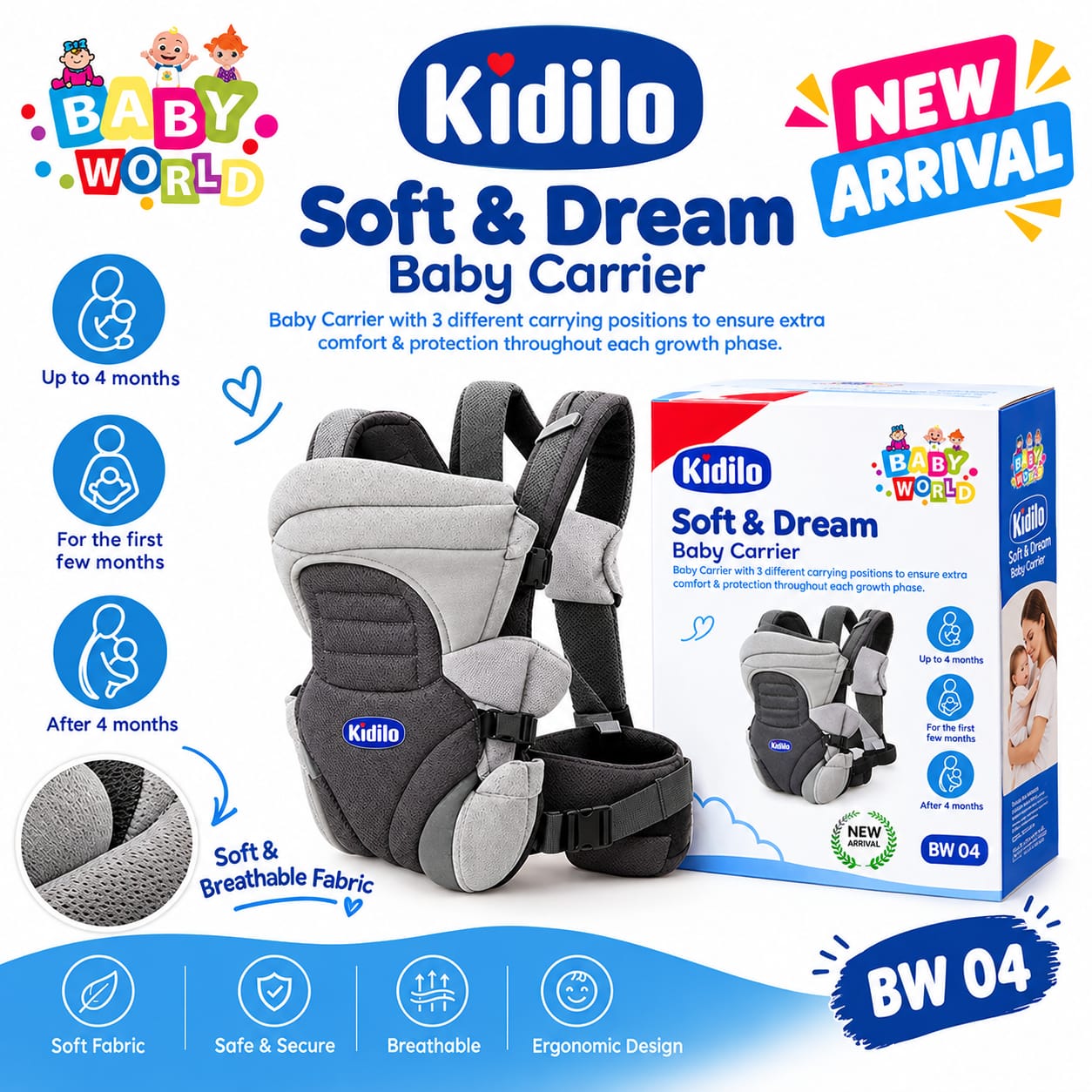 Kidilo Soft & Dream Baby Carrier (BW04) thumbnail 2