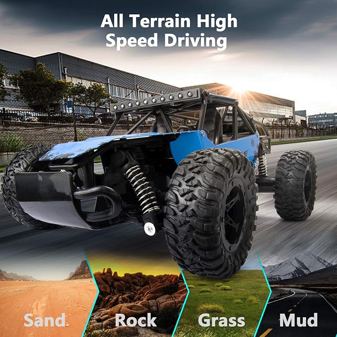 an RC car showing that it can speed through all terrains