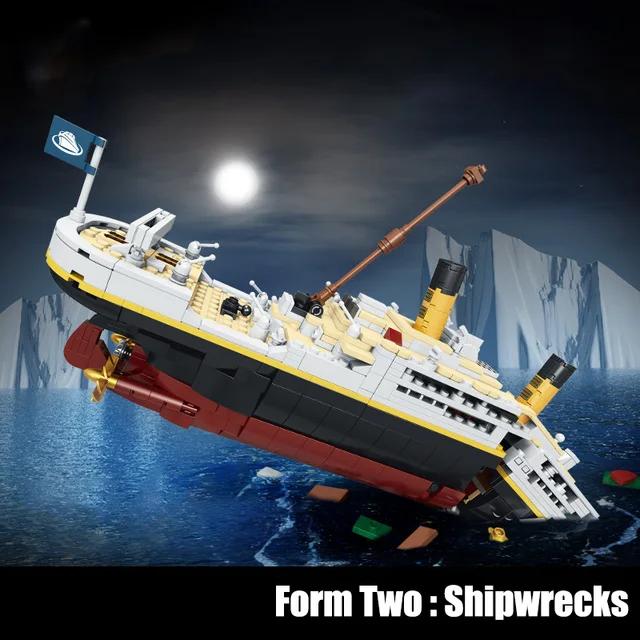 2-in-1 sunken ship shape, with a detachable hull, bottom pulleys, and a base. Instruction Manual included