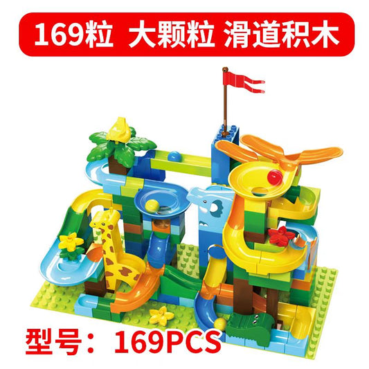 building blocks set 173 pcs has uniquely designed, steep ramp blocks and ladder blocks that speed up and slow down the ball, also added Pillar blocks make marble maze model taller, bigger and more fun.Compatible with other similar size marble track building blocks.