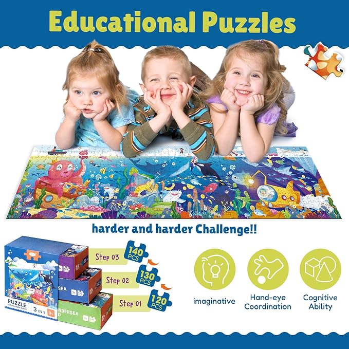 Jigsaw Puzzle 3 in 1 Floor Puzzle for Preschool Learning - Evergreen Toy Store