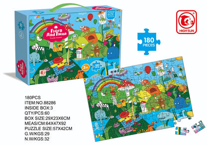 Unleash your child's imagination with the flora and fauna puzzle games! This 180-piece puzzle features beautiful flora and fauna imagery in a large size of 570x420mm