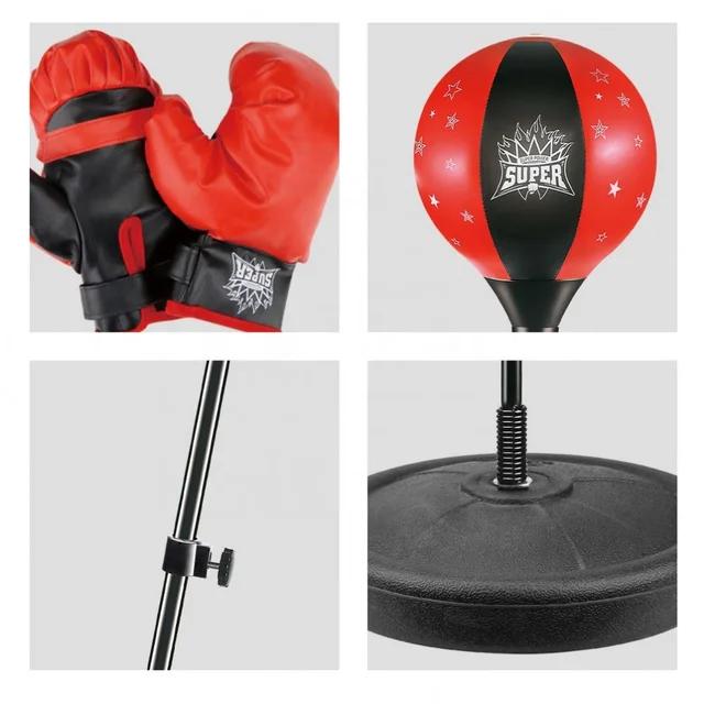 this equipment kit includes a 2-part detachable stand, a sturdy base, a pair of punching gloves, a rex leather ball, and installation fittings.