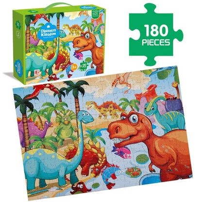 Unleash your inner adventure with the Dinosaurs Kingdom Puzzle Game with 180 pieces to piece together, you'll experience a thrilling challenge while uncovering the mysteries of the ancient world. 