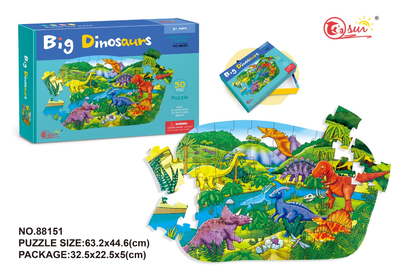 LARGE PIECES: Each of our dinosaur jigsaws for children age 3+ contains 50 large puzzle pieces designed to be easily grasped and handled. The giant floor puzzle measures approximately 60 x 45 cm