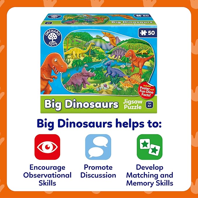 LEARN THROUGH PLAY: Learn more about their favourite prehistoric reptiles with ‘dinorific’ facts and a dinosaur timeline, which includes the Triassic, Jurassic, and Cretaceous periods, on the back of the box.