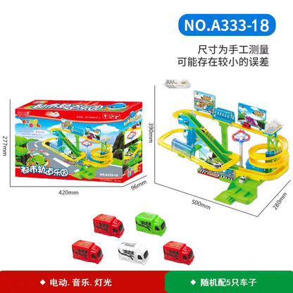 includes 4 cars, trees , helicopter, track, 35 pcs