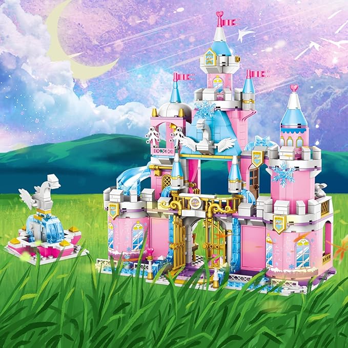 With this fantasy palace building toy, girls can imagine they come to the castle with the prince, Enjoy afternoon tea with a piano performance, then explore the secret of the treasure chest together or take a rest in the princess's house. The child can enjoy hours of creative fun in a group with friends.