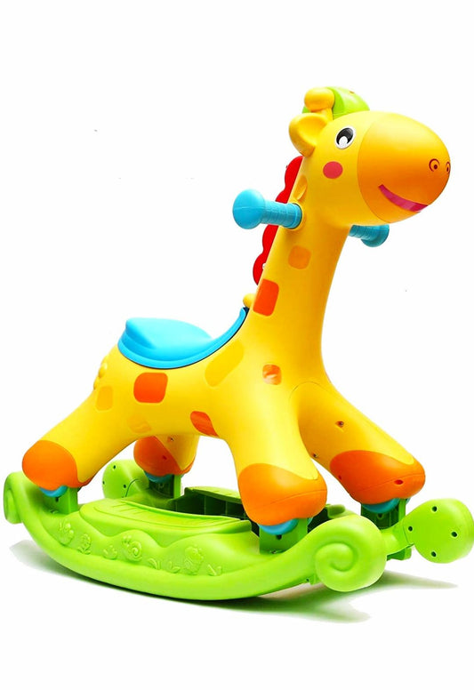 This rocking giraffe is perfect for children aged 12 months to 5 years-old. It offers both entertainment and development benefits as babies can hold on to the handles for stability and rock, or remove the horse from the rocking slats and roll around on the wheels. A versatile and fun toy for your child to enjoy!