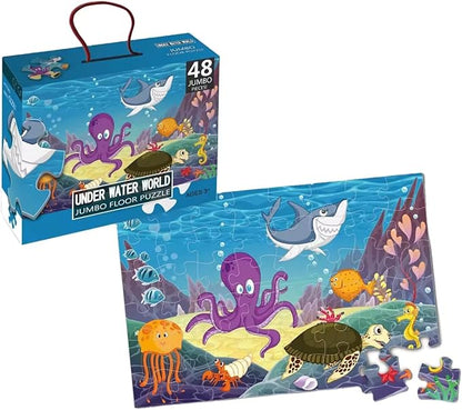 Set includes 48 pieces of jumbo floor puzzles with vibrant and engaging illustrations in a combination of fascinating colors.