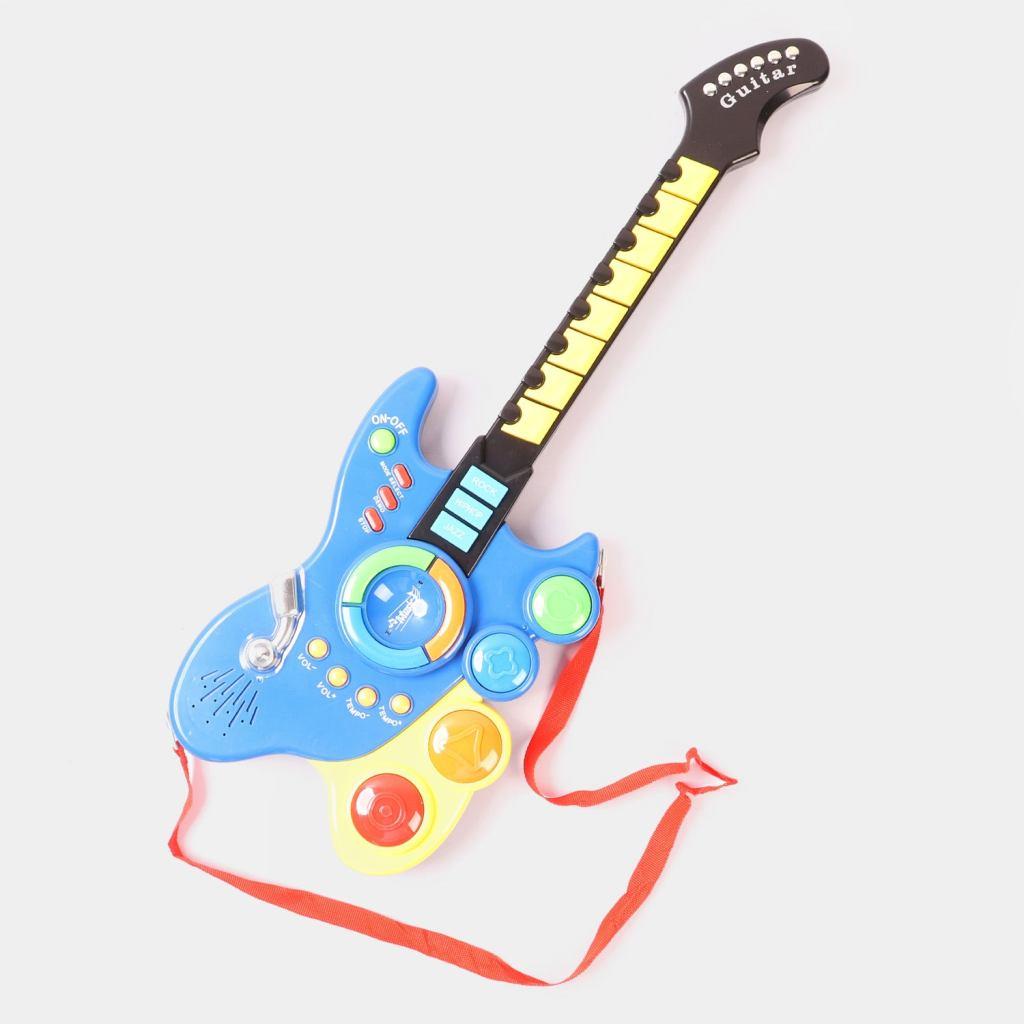 Playing with the Music Super Star Guitar promotes musical appreciation, rhythm awareness, and hand-eye coordination, while also fostering creativity, self-expression, and confidence in children.