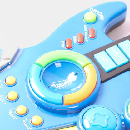 Toy guitar has a 3-IN-1 play feature; one toy is an entire band including a guitar, piano and drums