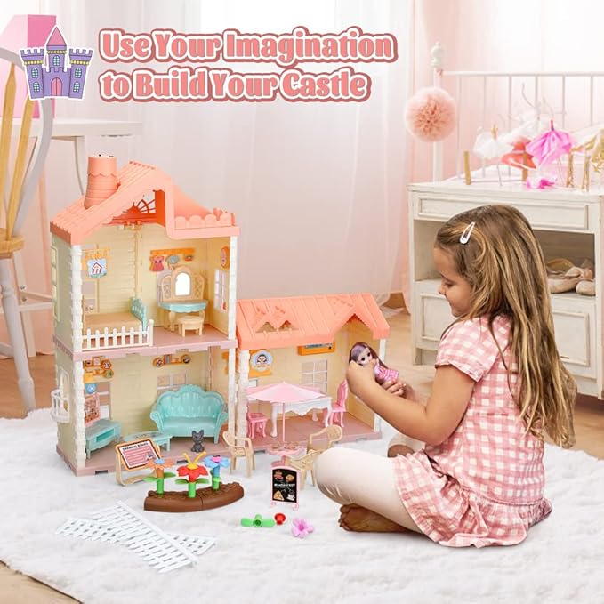 Ideal Gift for Kids】Made of BPA-free, non-toxic ABS plastic material. It is ideal gift for birthday,Christmas,holiday or party. Your little girl will enjoy the happy moment to play with this doll house. The vibrant colors and many equipments of this big doll house also with a beautiful gift box to makes it as best choice gift for girls.