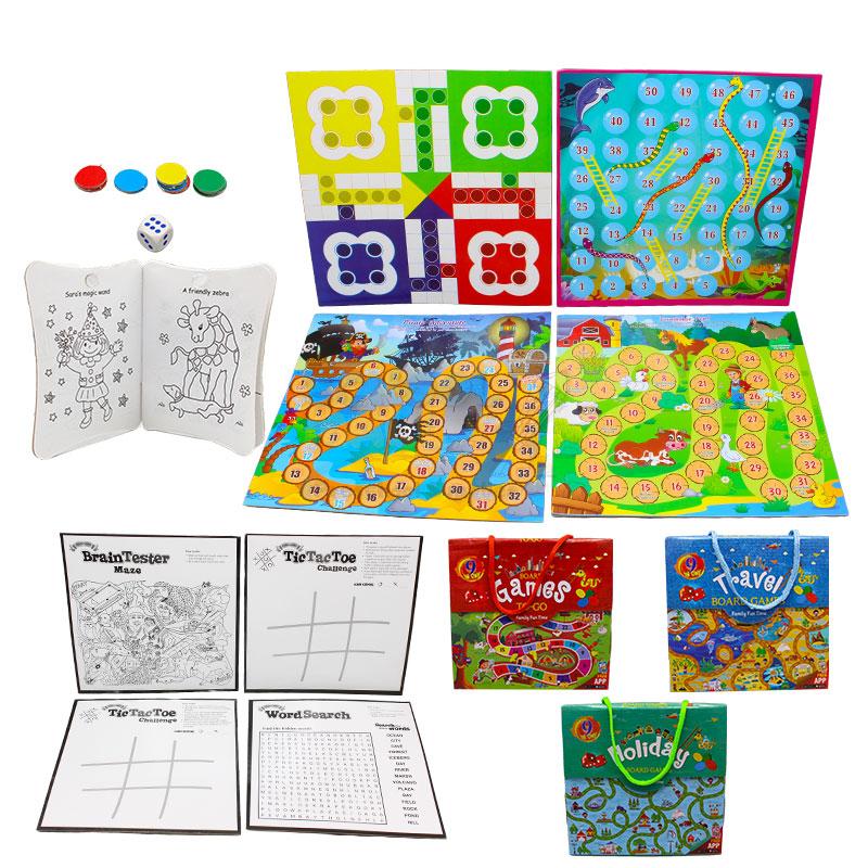 Nine Games in One Box Revel in the variety of nine unique games all packed into one box. Enjoy classics like Chess, Checkers, and Tic-Tac-Toe, alongside modern delights such as Snakes and Ladders, Ludo, and more. The 9 In 1 Family Fun Board Game ensures there's something for everyone.